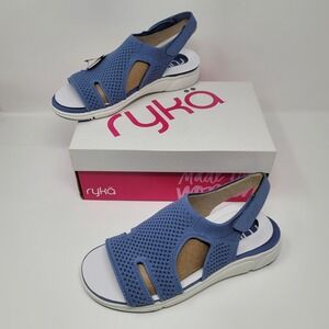 Ryka Women's Stretch Knit Sport Slingback Sandals Micha Tempest Blue Sz 7.5W New